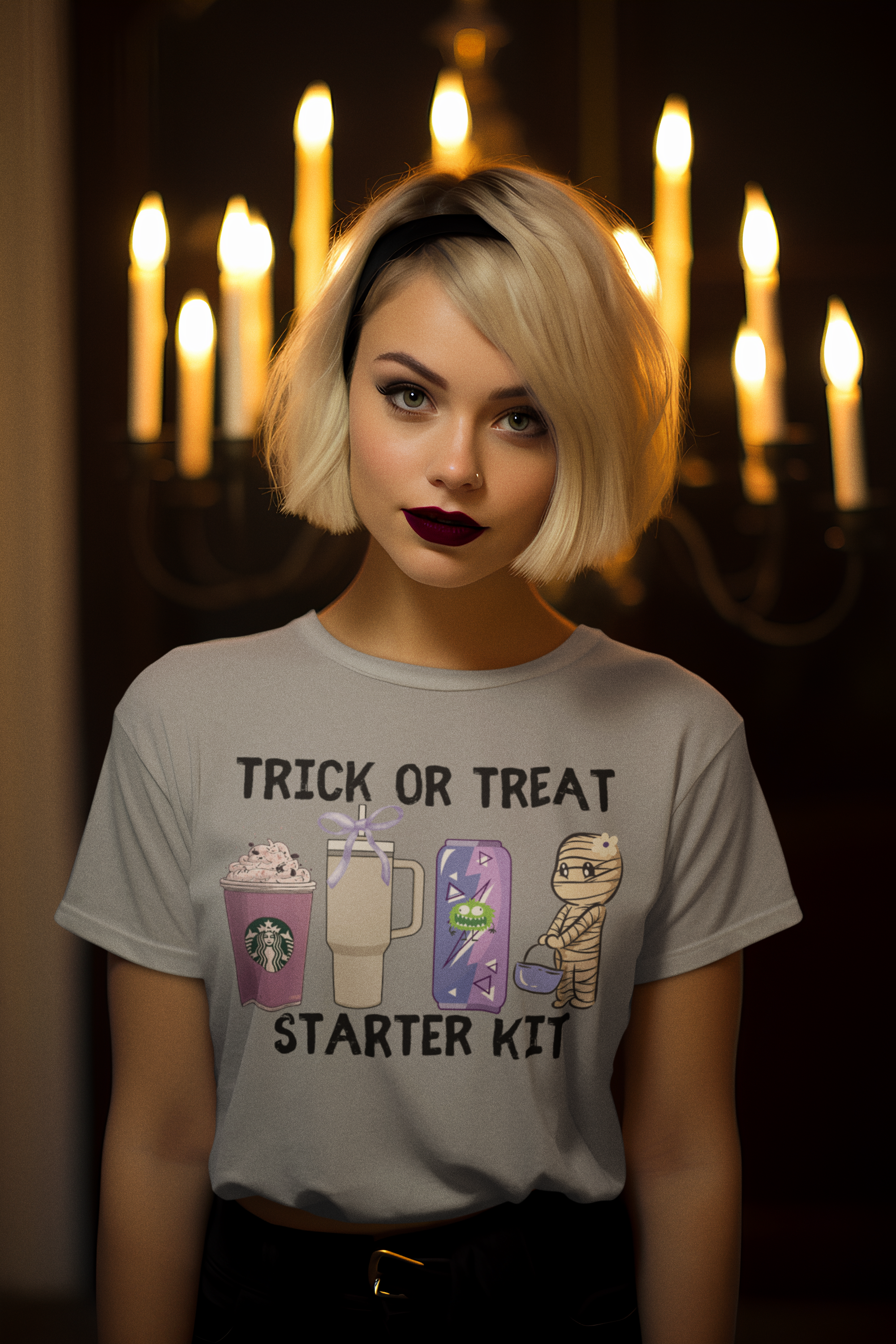 Trick or Treat Starter Kit Tee, Fun Halloween T-Shirt, Unisex Jersey Short Sleeve, Cute Halloween Apparel, Purple Design