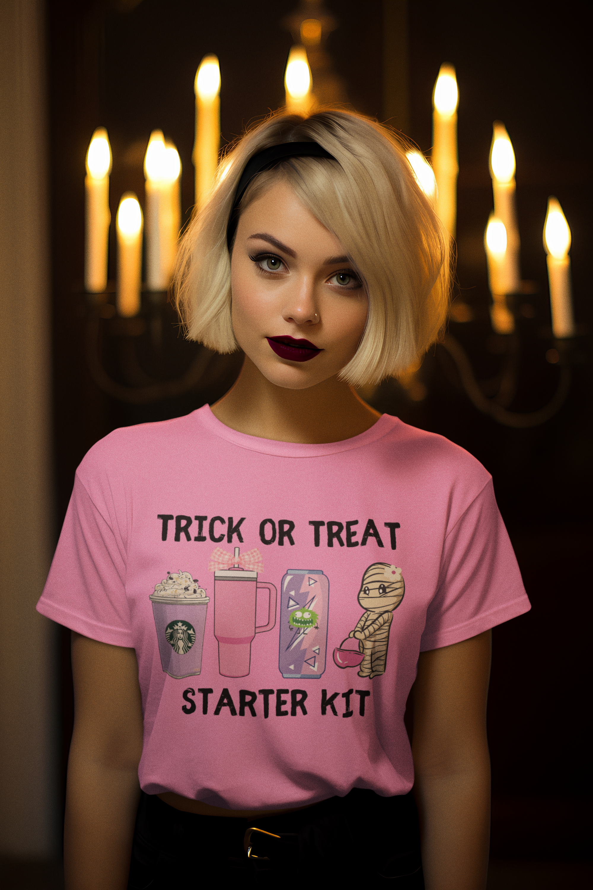 Trick or Treat Starter Kit Tee, Fun Halloween T-Shirt, Unisex Jersey Short Sleeve, Cute Halloween Apparel, Pink Design