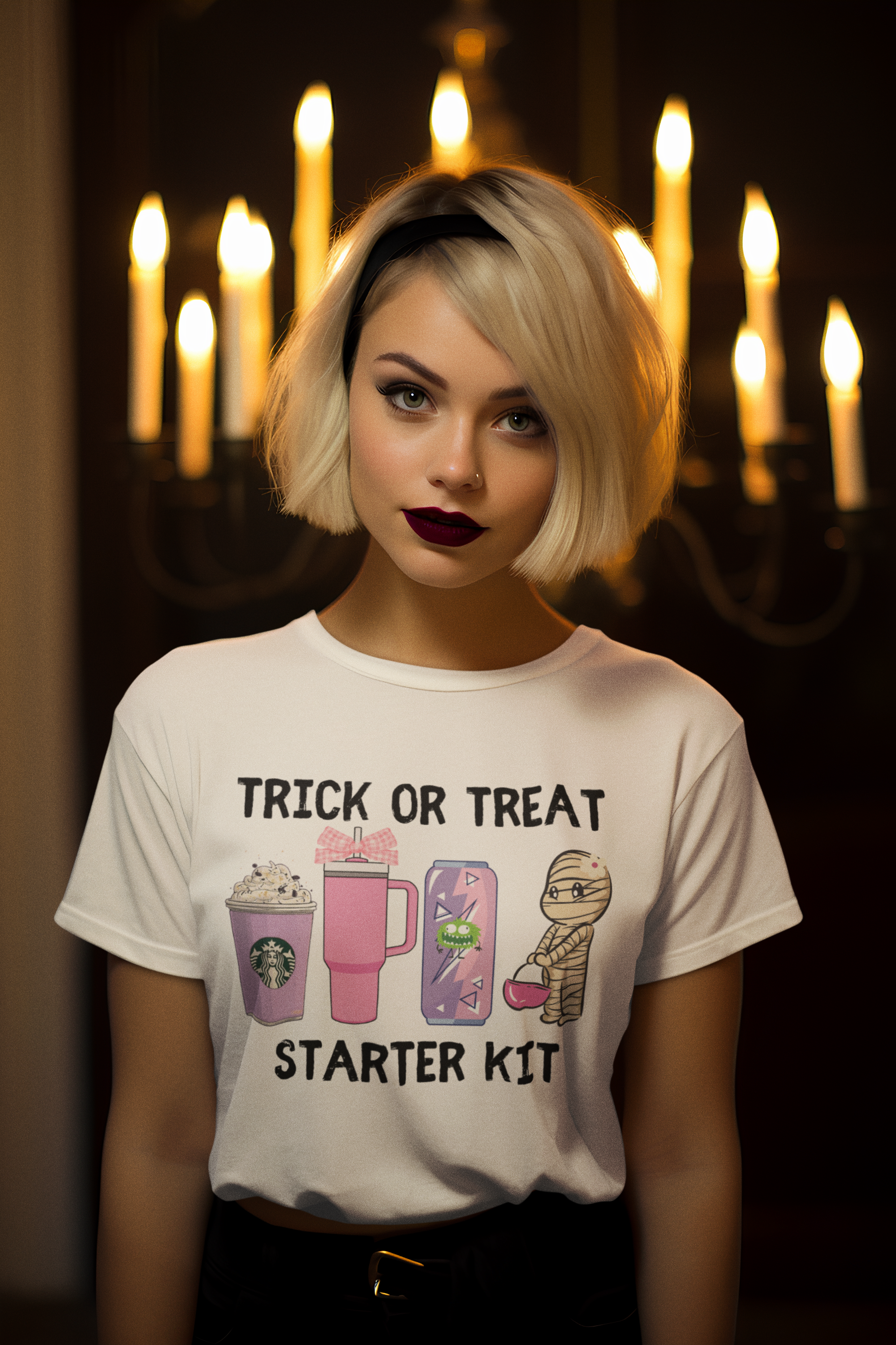 Trick or Treat Starter Kit Tee, Fun Halloween T-Shirt, Unisex Jersey Short Sleeve, Cute Halloween Apparel, Pink Design