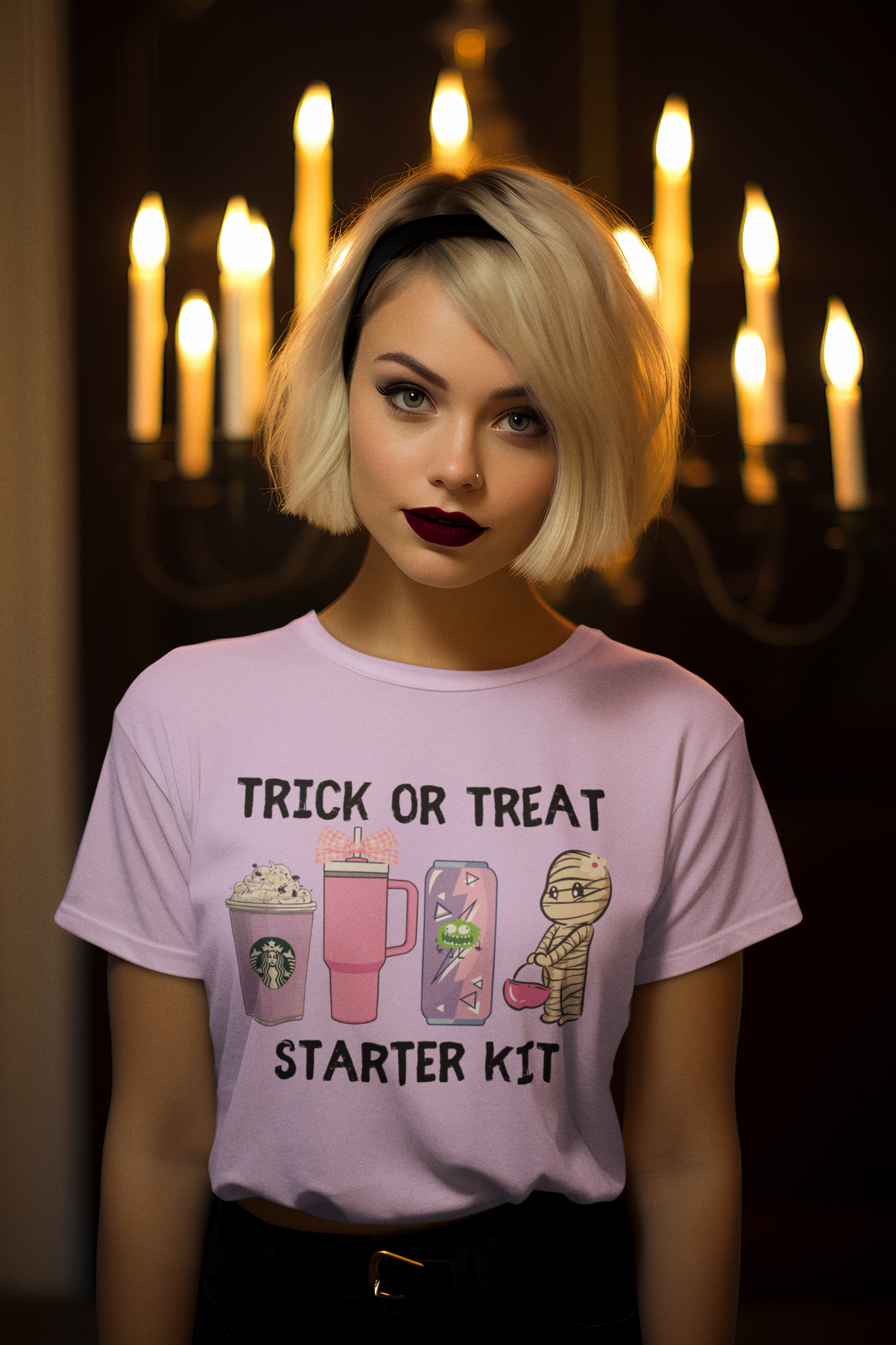 Trick or Treat Starter Kit Tee, Fun Halloween T-Shirt, Unisex Jersey Short Sleeve, Cute Halloween Apparel, Pink Design