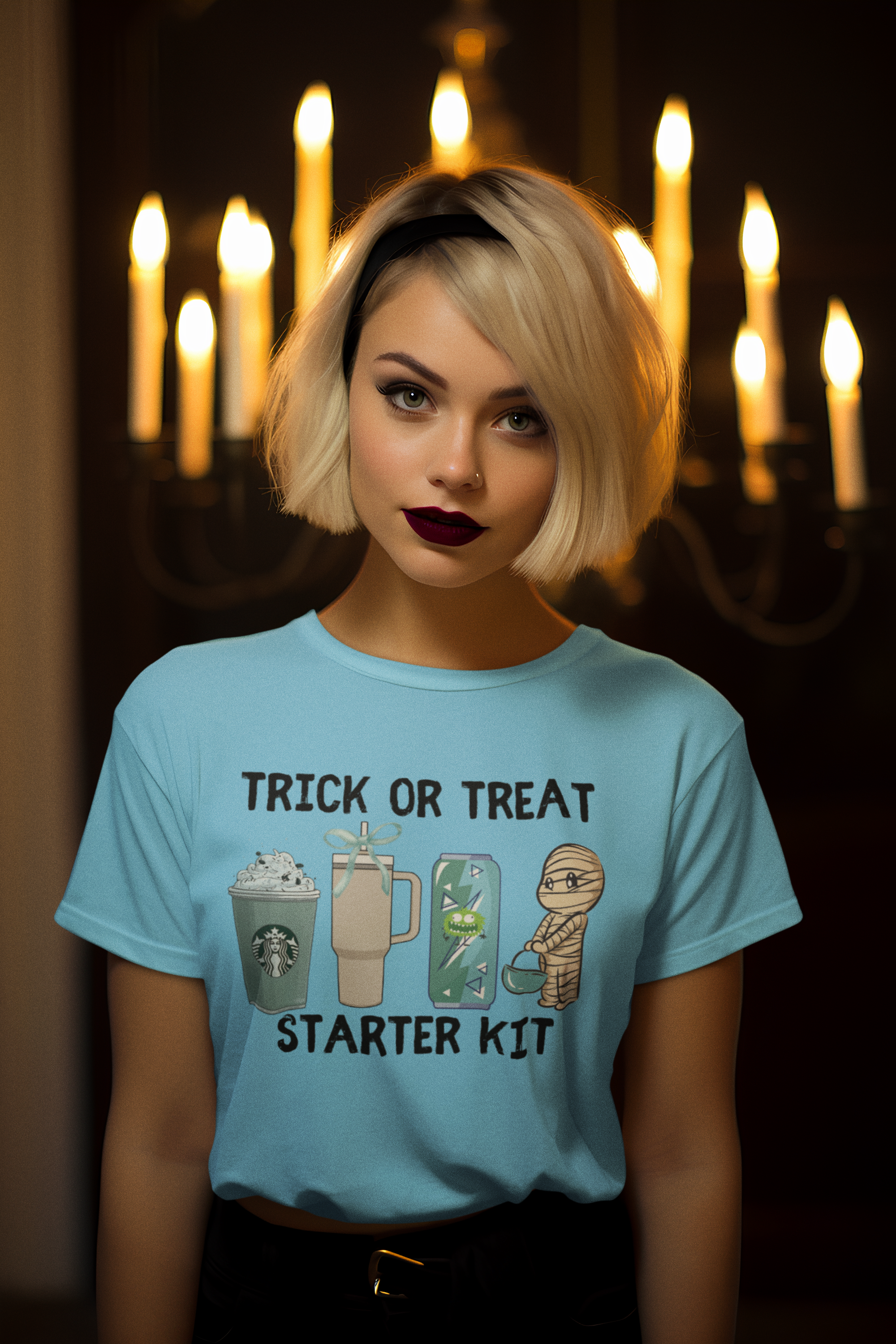 Trick or Treat Starter Kit Tee, Fun Halloween T-Shirt, Unisex Jersey Short Sleeve, Cute Halloween Apparel, Blue DesignBlue Design